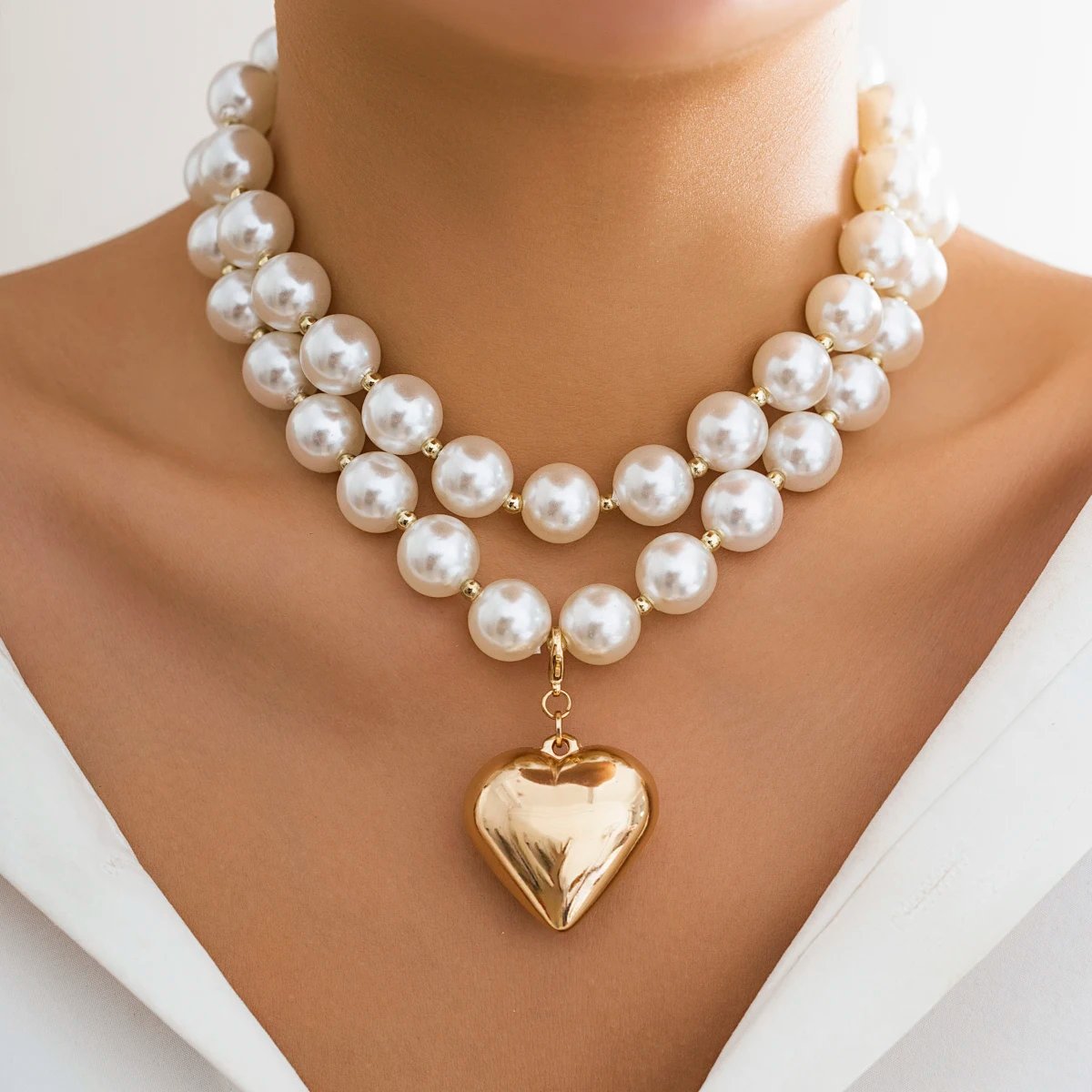 2-Piece Elegant Gothic Pearl Bead  Necklace Set 