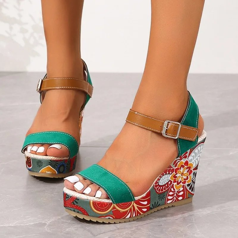 Embroidered Wedge Sandals – 4inches  Open-Toe 